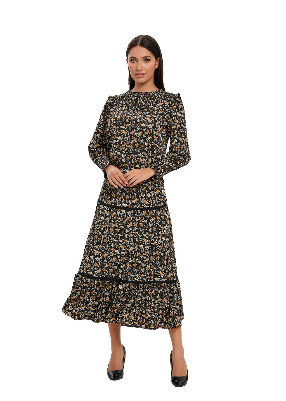 Floral Print Two Piece Midi Dress Set