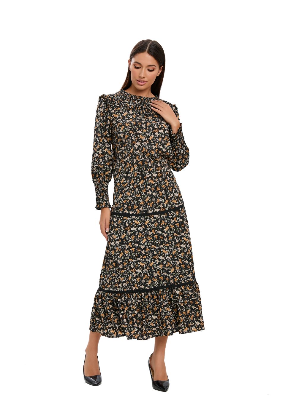 Floral Print Two Piece Midi Dress Set