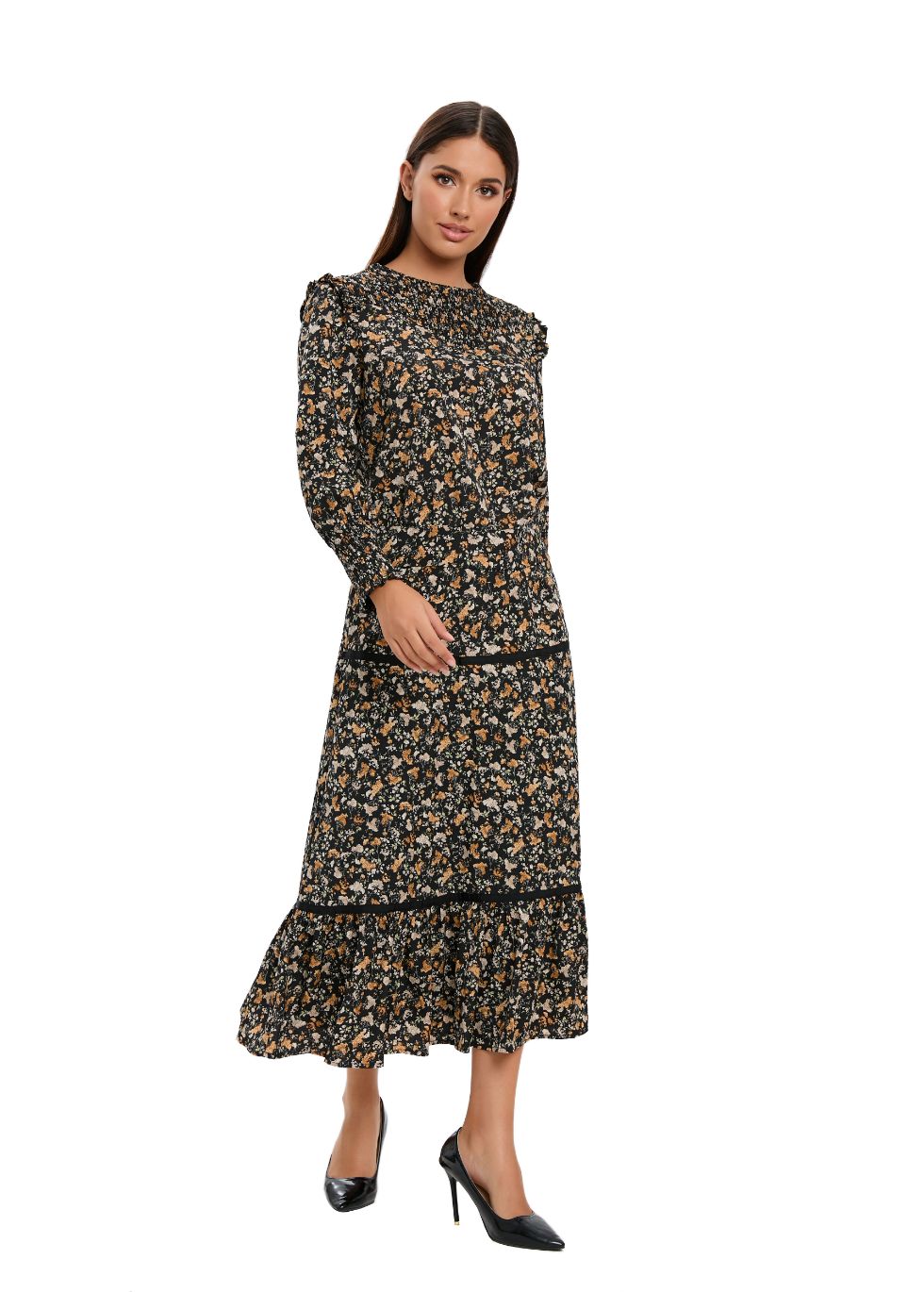 Floral Print Two Piece Midi Dress Set