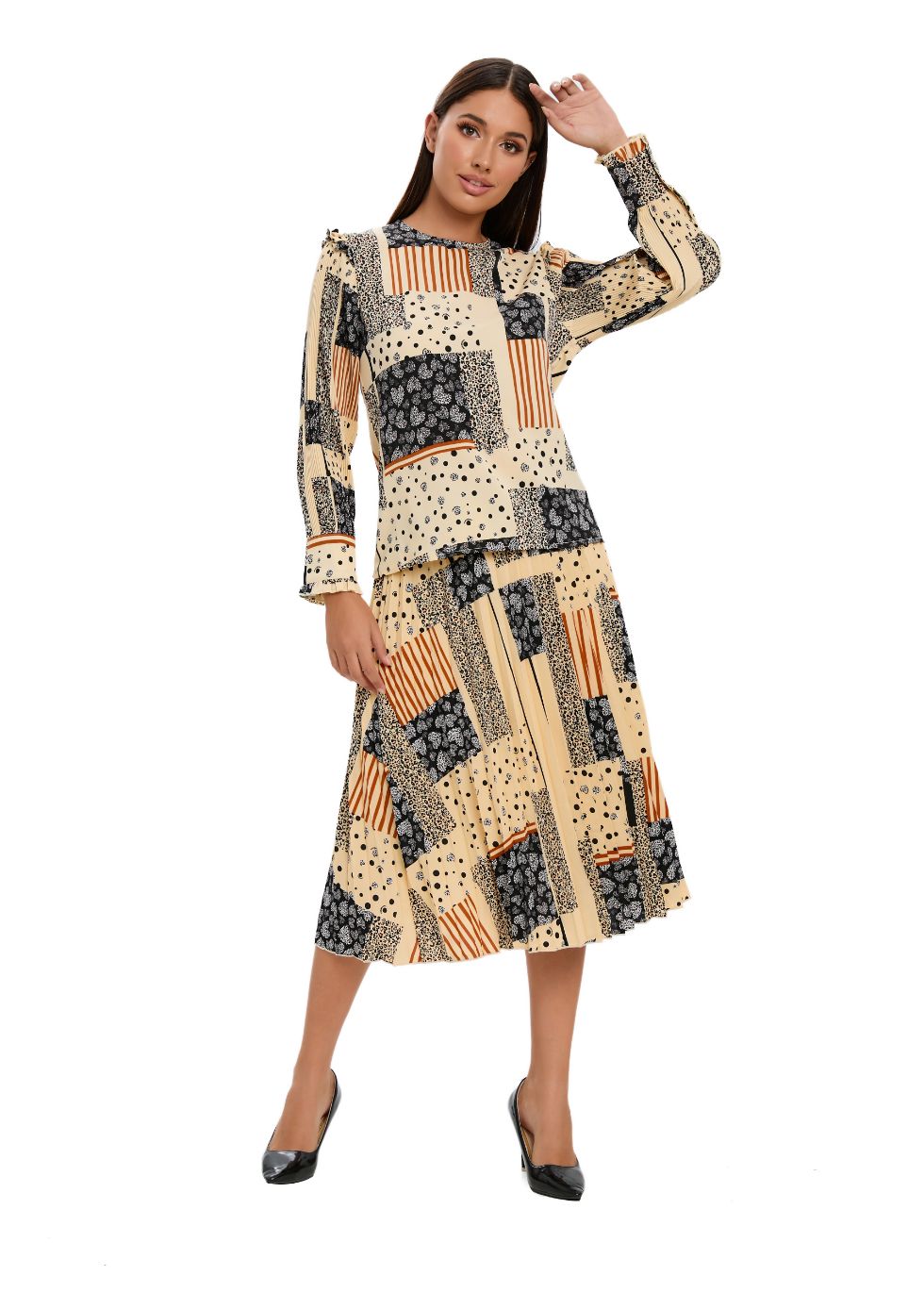 Abstract Print Two Piece Midi Dress Set