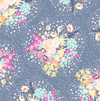 Floral pattern with colorful flowers on a blue background