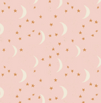 Pattern of moons and stars on a pink background