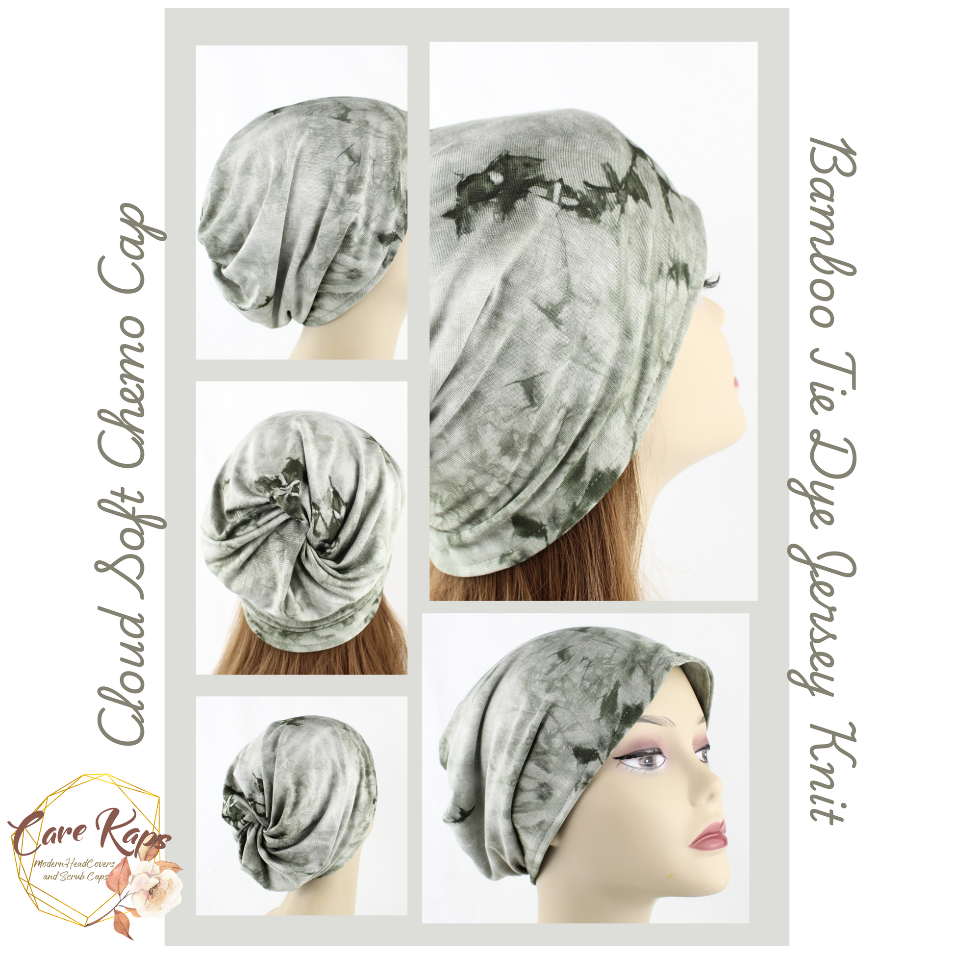 Gray tie-dye chemo cap 