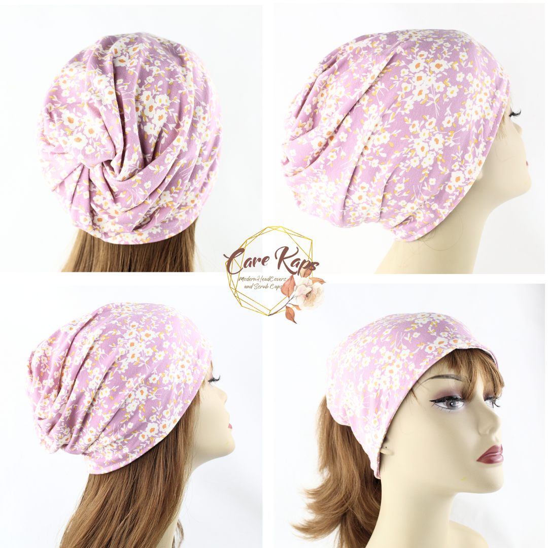 Pink floral headscarves made of soft knit fabric
