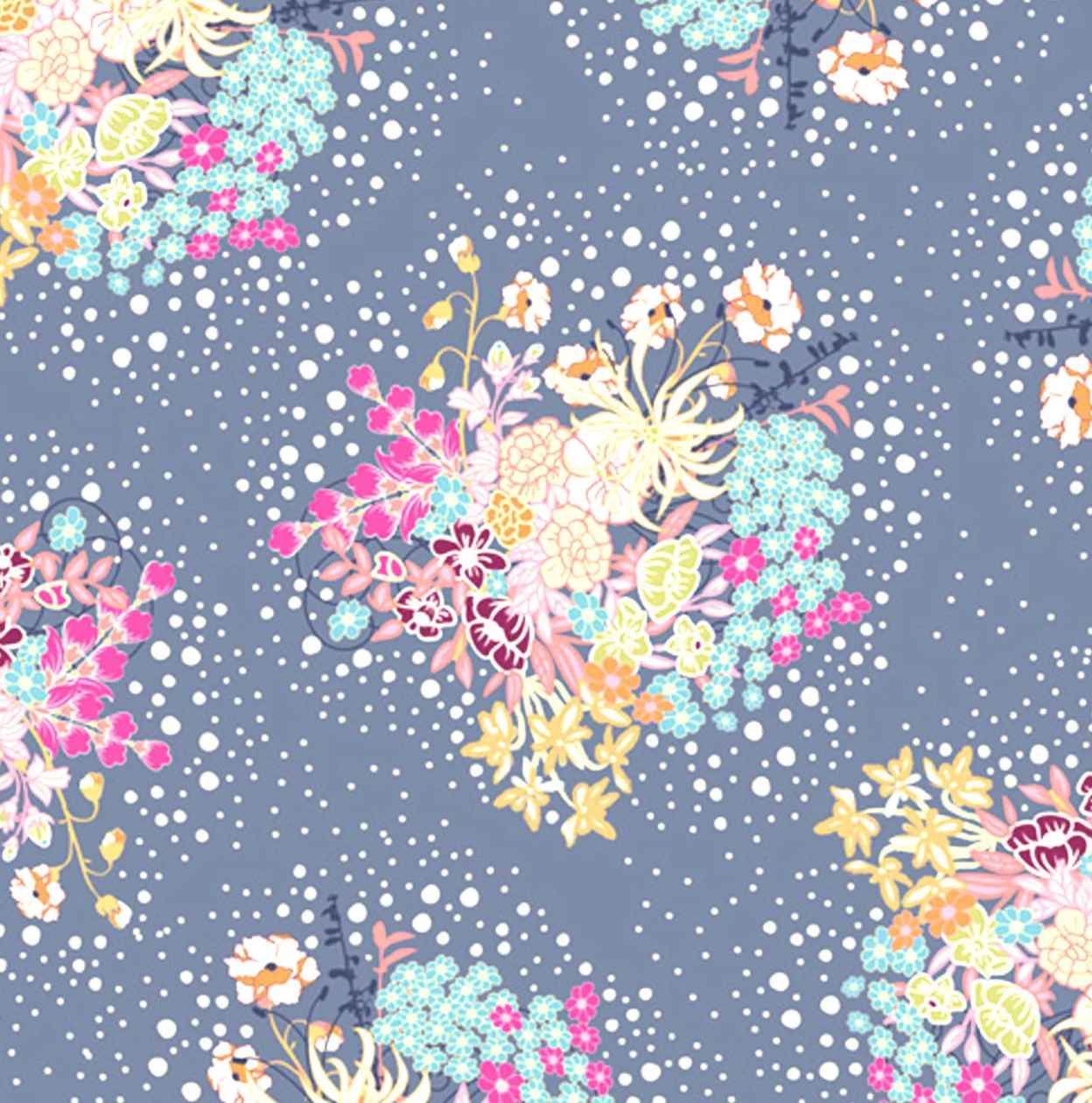 Floral pattern with colorful flowers on a blue background