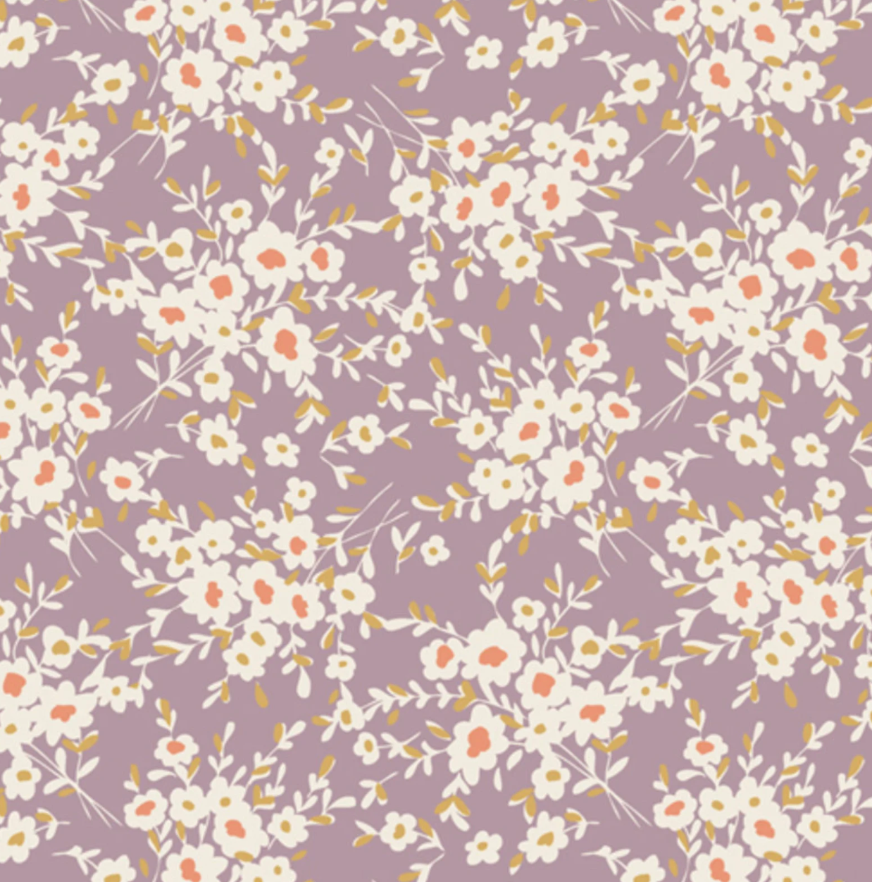 Floral pattern with small white flowers on a purple background