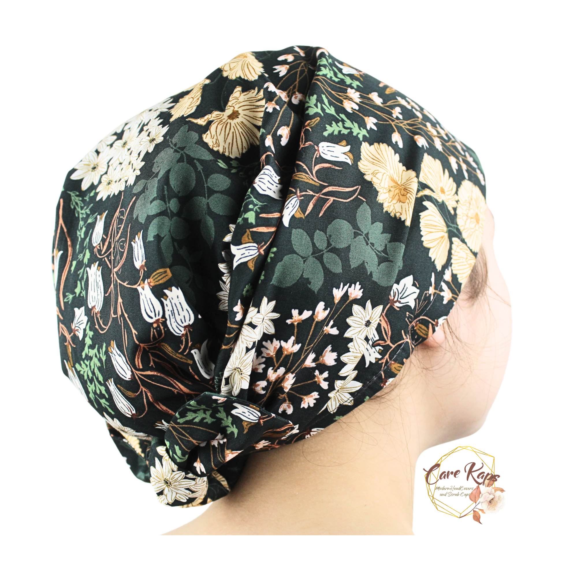 Hidden Meadow Dark Green Floral Hair Wrap
