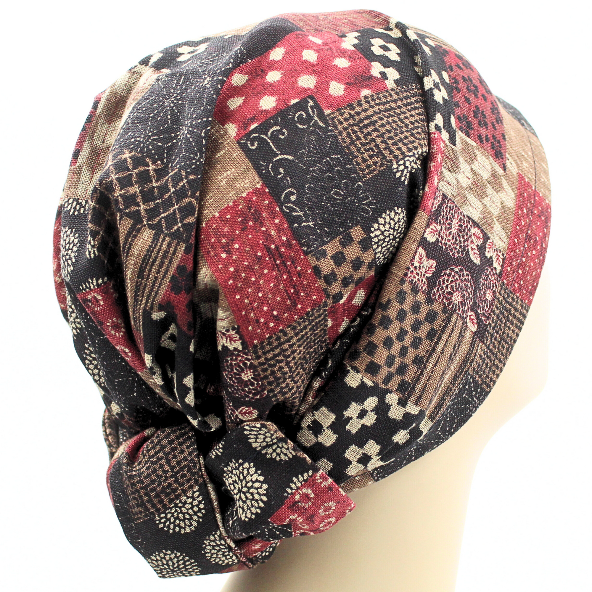 Burgundy Boro Patchwork Japanese Hair Wrap
