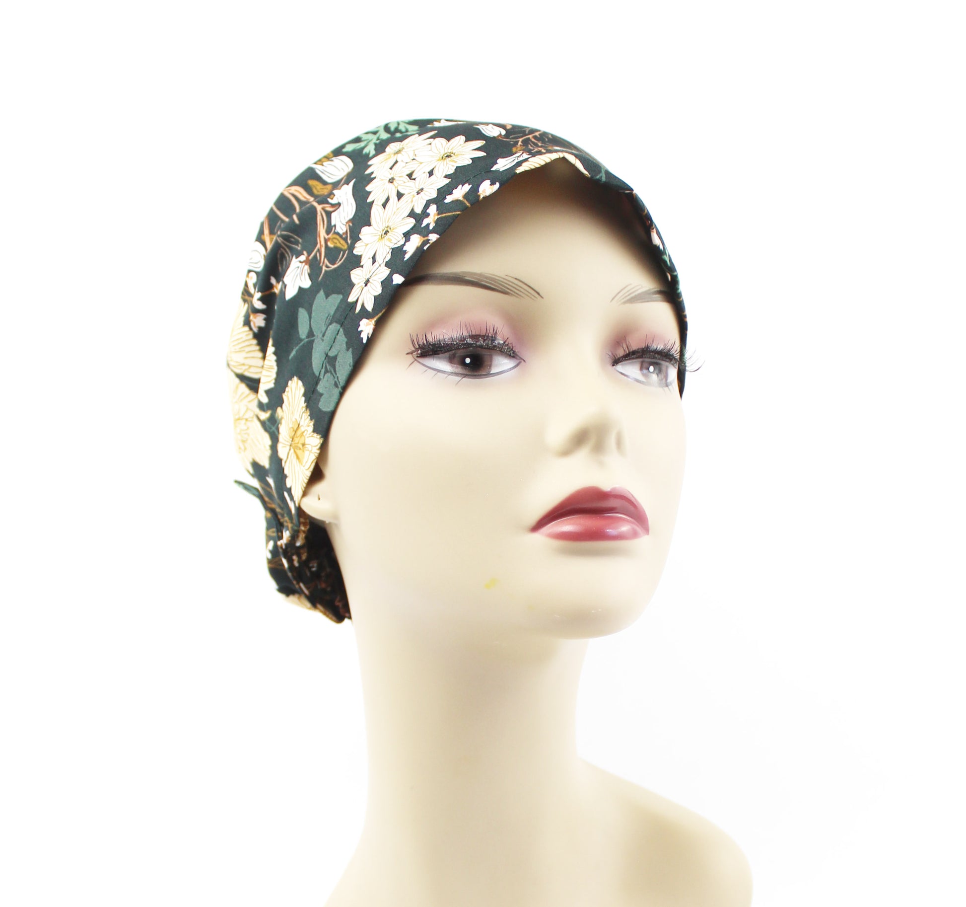 green floral hair scarf for women