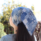 blue patchwork tichel head wrap